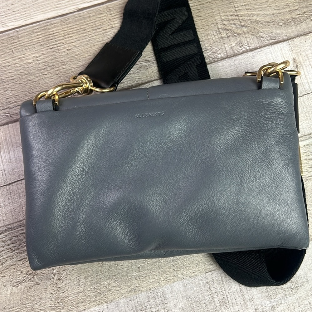 All Saints Ezra Logo Strap Leather Crossbody Bag - Picture 8 of 11